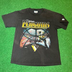 Vintage Pittsburgh Penguins 90s NHL POV Goalie Nutmeg RARE Hockey Large T Shirt